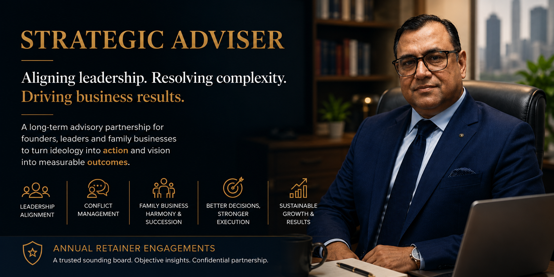 Strategic Adviser Dr. Ashish Sehgal , leadership alignment, conflict management, family business advisory, better decision-making, and annual retainer engagements for founders and business leaders
